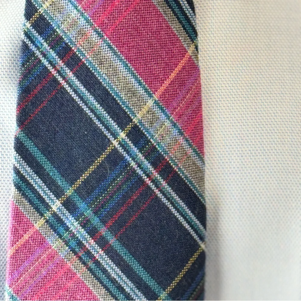 Paul Stuart Men’s Necktie with Pink and Blue Plaid 75% Wool 25% Silk Tie